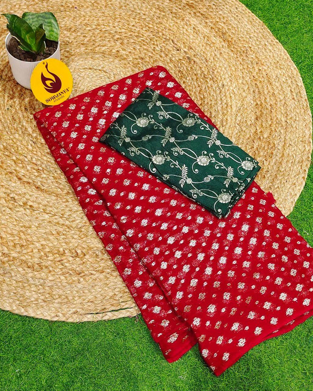 Premium Viscose Georgette With Zari Butti's Saree's - BEST9(red)