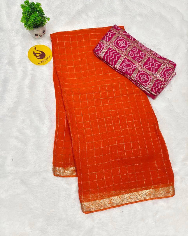 Premium Viscose Georgette with chex  Sarees - SSVHX1