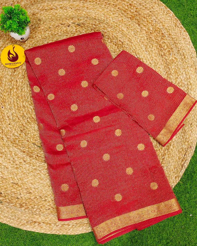 Designer Zari Lines Saree With Small Zari Border - SSZLV4(RED)