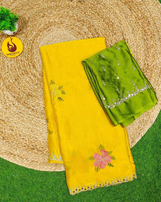 Designer Embroidery Saree With Mirror Real Work - MIRROR2