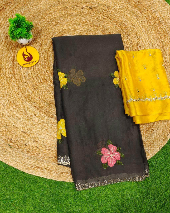 Designer Embroidery Saree With Mirror Real Work - MIRROR8