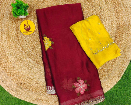 Designer Embroidery Saree With Mirror Real Work - MIRROR7