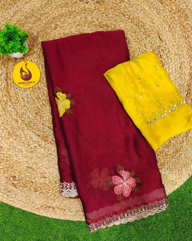 Designer Embroidery Saree With Mirror Real Work - MIRROR7