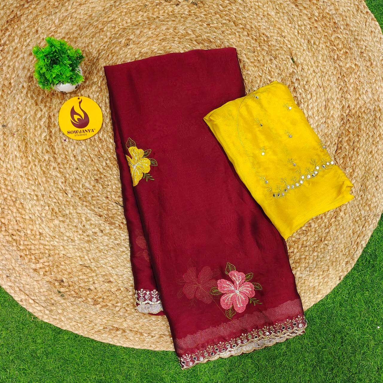Designer Embroidery Saree With Mirror Real Work - MIRROR7