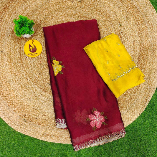 Designer Embroidery Saree With Mirror Real Work - MIRROR7