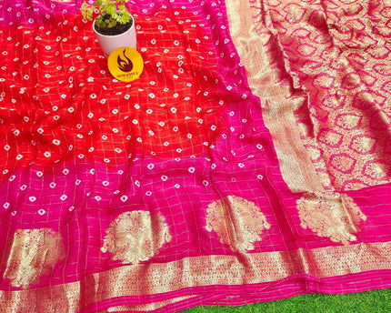 Original Hand Knot Bandini with Zari Chex Saree's - GEMS1