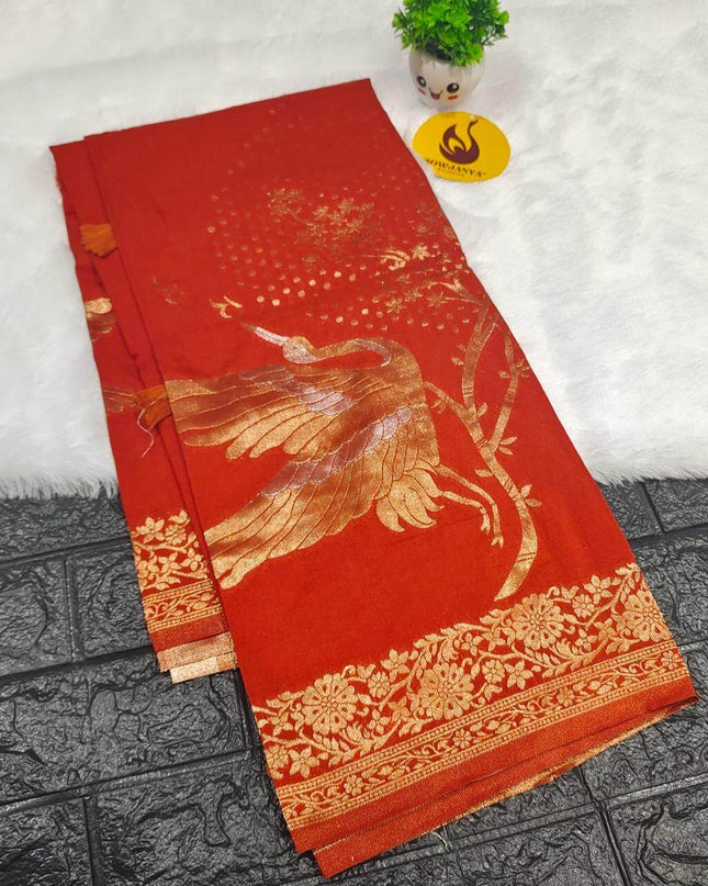 Premium Viscose Georgette With Zari Butti's Saree's - BEST21(Rust Orange)
