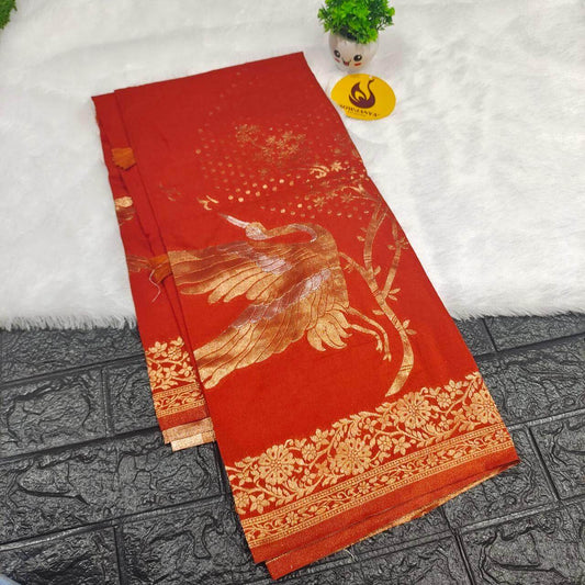 Premium Viscose Georgette With Zari Butti's Saree (25) - BLAST(Rust Orange)
