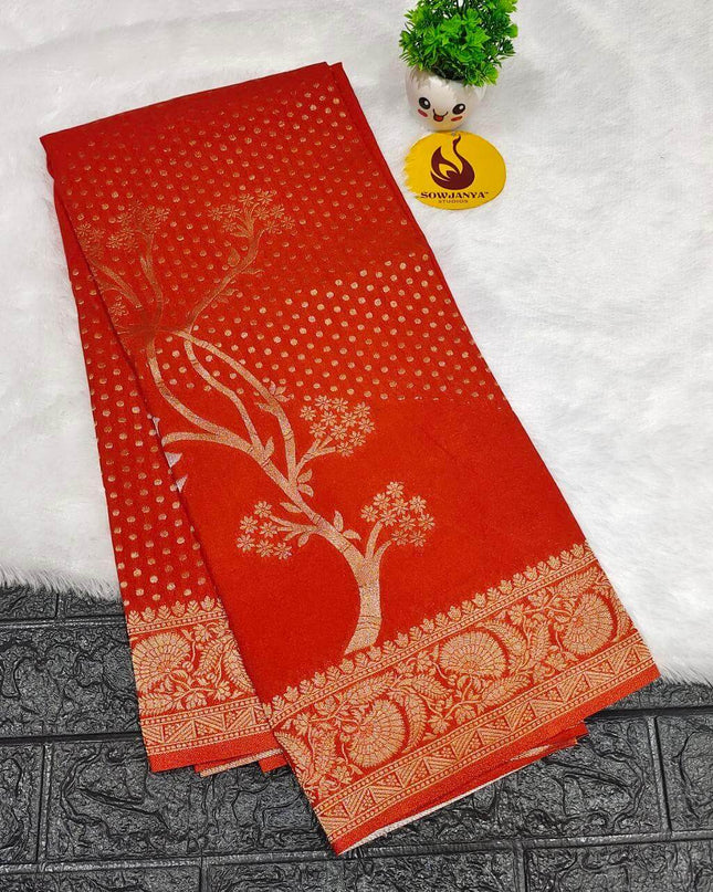 Premium Viscose Georgette With Zari Butti's Saree's - BEST24(Rust Orange)