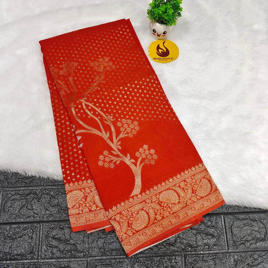 Premium Viscose Georgette With Zari Butti's Saree's (27) - BLAST(Rust Orange)