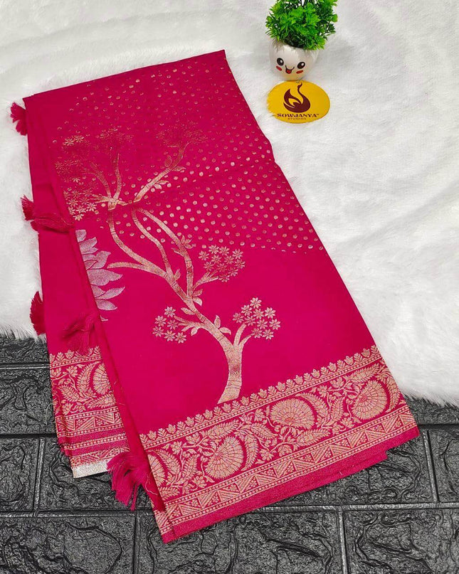 Premium Viscose Georgette With Zari Butti's Saree's - BEST26(Pink)
