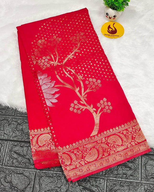 Premium Viscose Georgette With Zari Butti's Saree's - BEST27(Red)