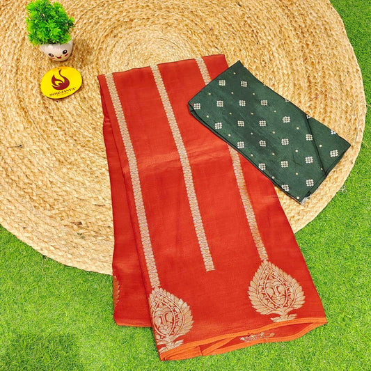 Premium Viscose Crape Georgette's Saree's - SSRUS10(Rust Orange)