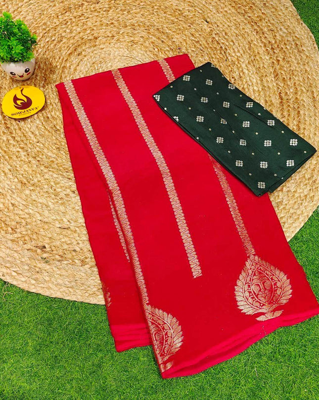 Premium Viscose Crape Georgette's Saree's - SSRUS7(RED)
