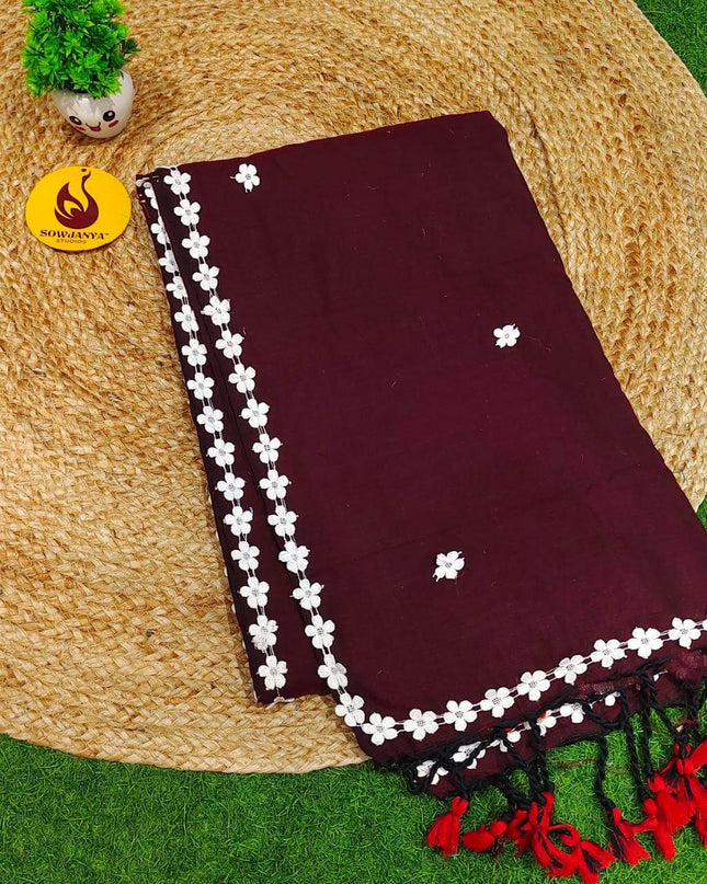 Premium Khadhi Cotton Sarees - SSKHD2( Dark Meroun)