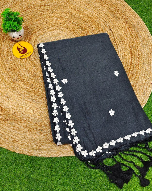 Premium Khadhi Cotton Sarees - SSKHD10(Blackish Grey
