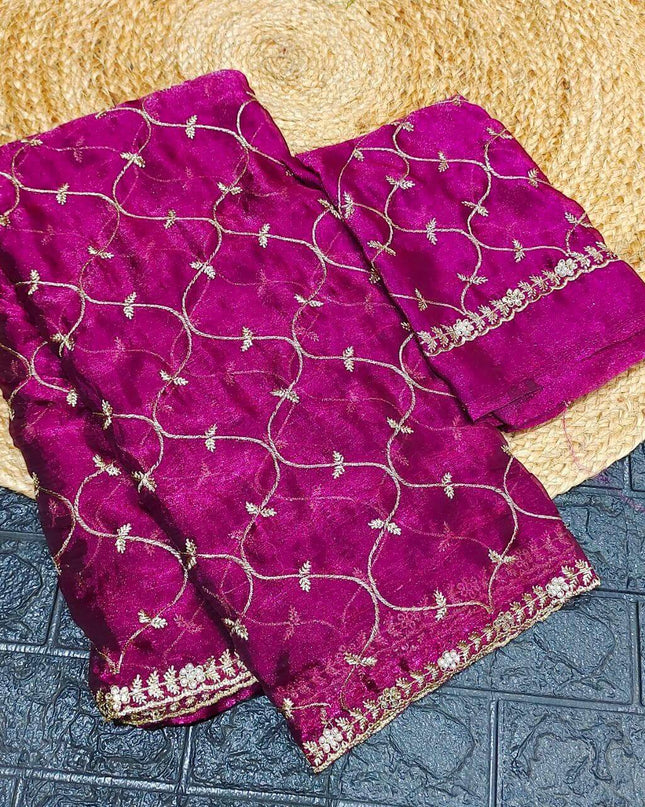 Premium Space Silk Work Sarees-MEGA1(WINE)