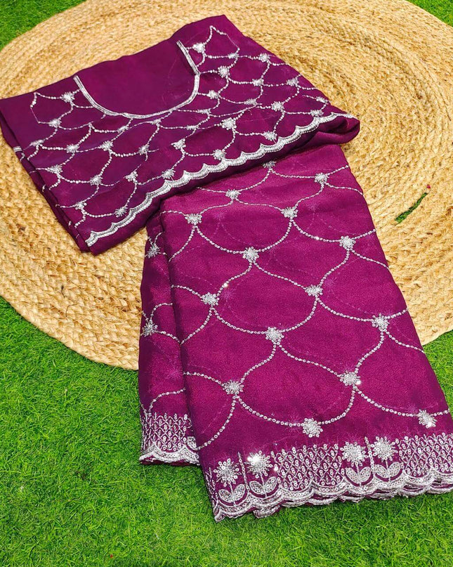 Premium Space Silk Work Sarees-SSSPC08(WINE)