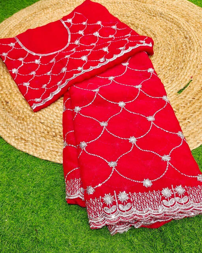Premium Space Silk Work Sarees-SSSPC07(RED)