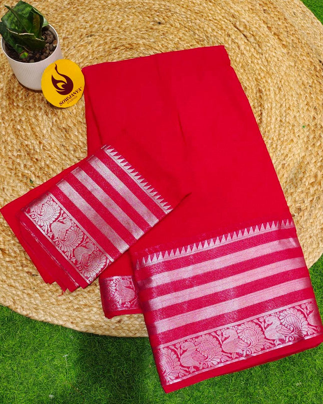 Premium Viscose Mangalagiri Border Saree's - BEST36(RED)