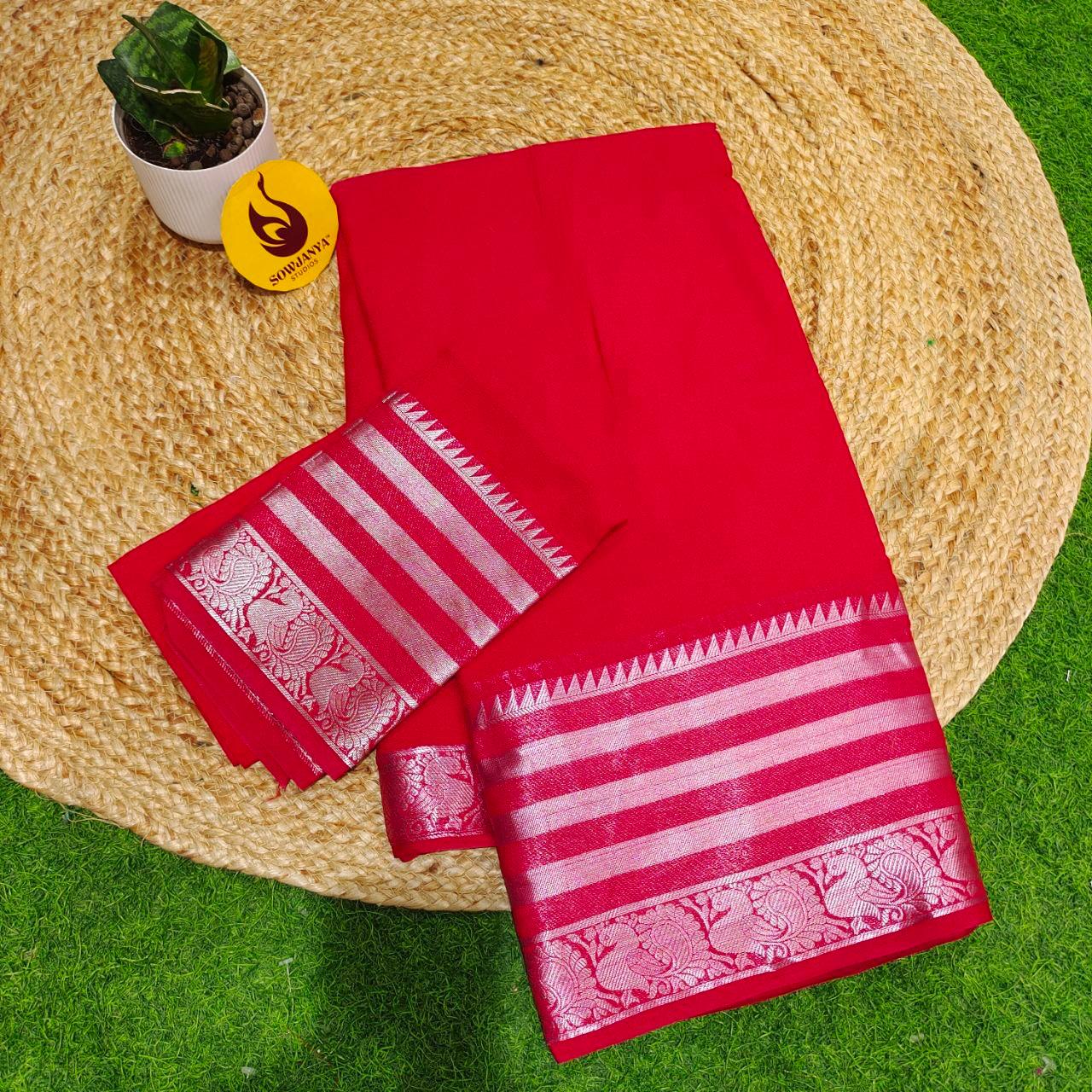 Premium Viscose Mangalagiri Border Saree's -BESTMG6(RED)