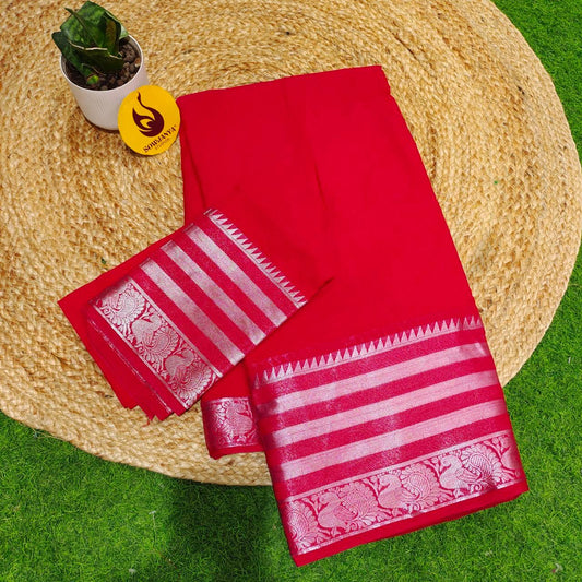 Premium Viscose Mangalagiri Border Saree's -BESTMG6(RED)