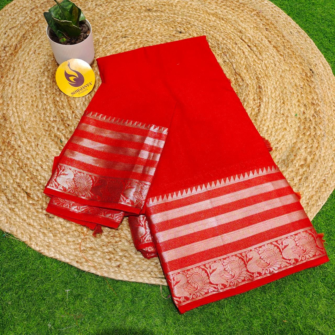 Premium Viscose Mangalagiri Border Saree's - BESTMG3(RUST ORANGE)