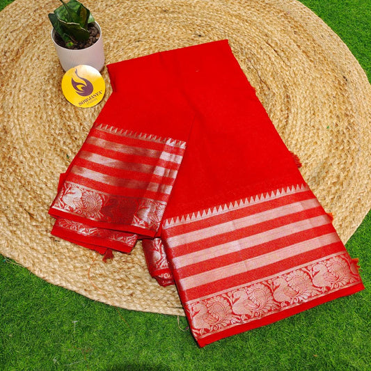 Premium Viscose Mangalagiri Border Saree's - BESTMG3(RUST ORANGE)