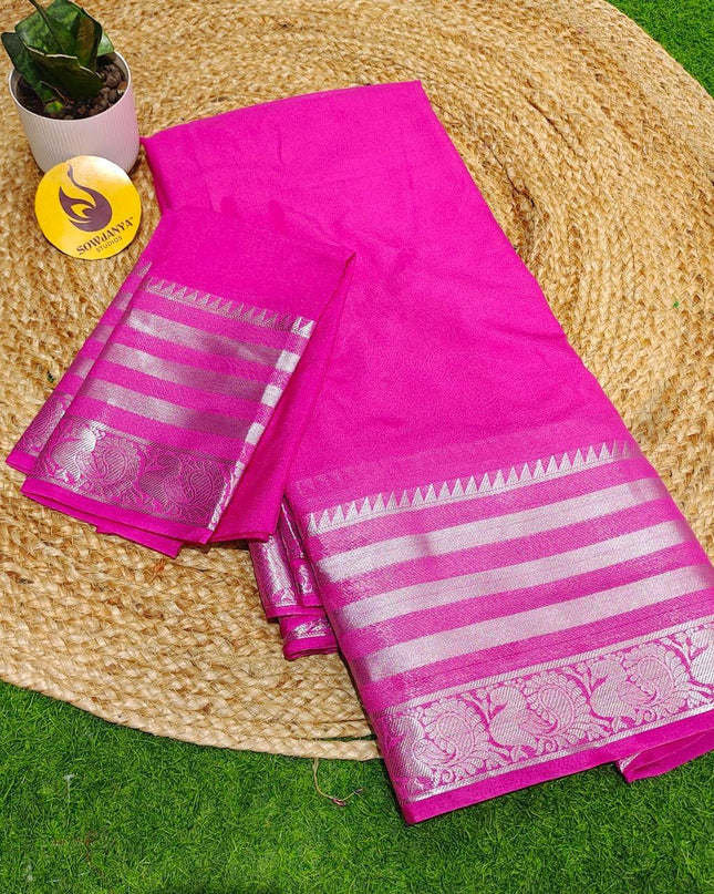 Premium Viscose Mangalagiri Border Saree's - BEST32(PINK)