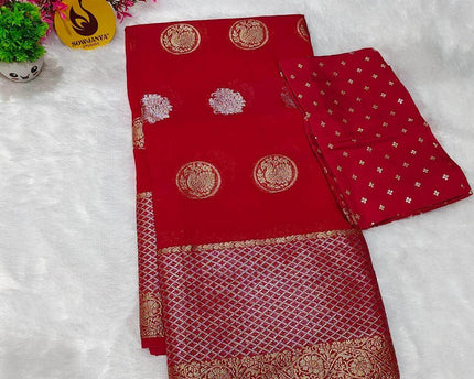 Premium Viscose Georgette Crape Saree's-BEST 38(Red)