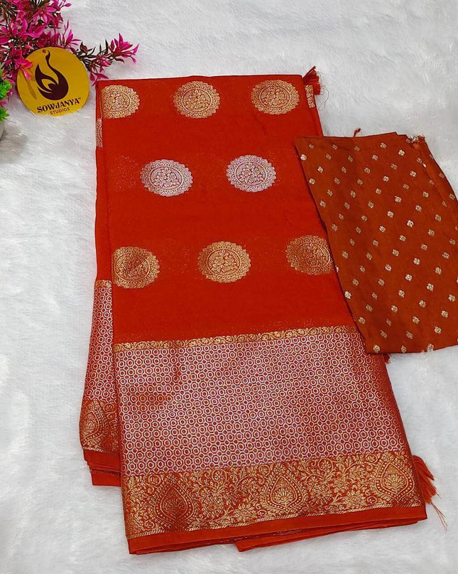 Premium Viscose Georgette Crape Saree's-BEST44(Rust orange)