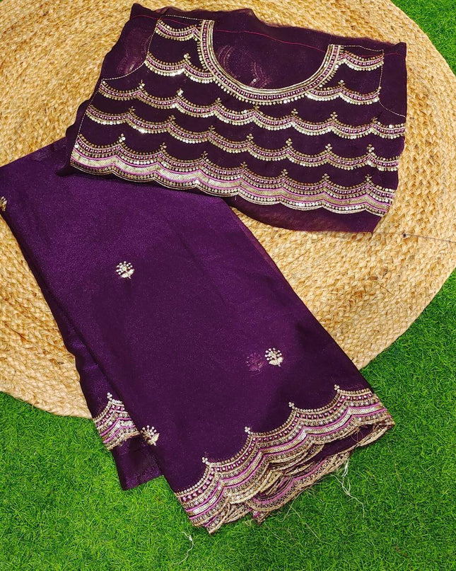 Premium Space Silk Work Sarees-MEGA13(Wine)