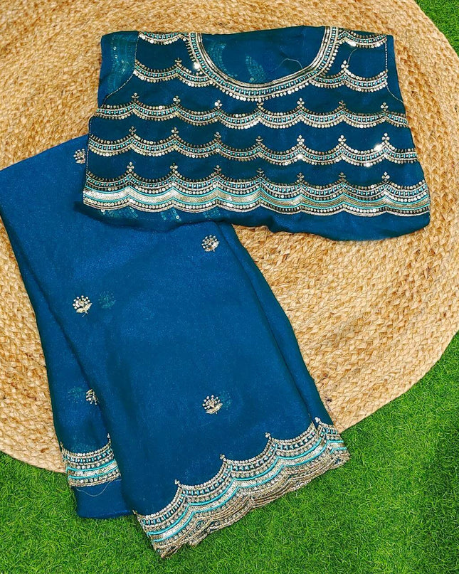 Premium Space Silk Work Sarees-MEGA15(Blue)
