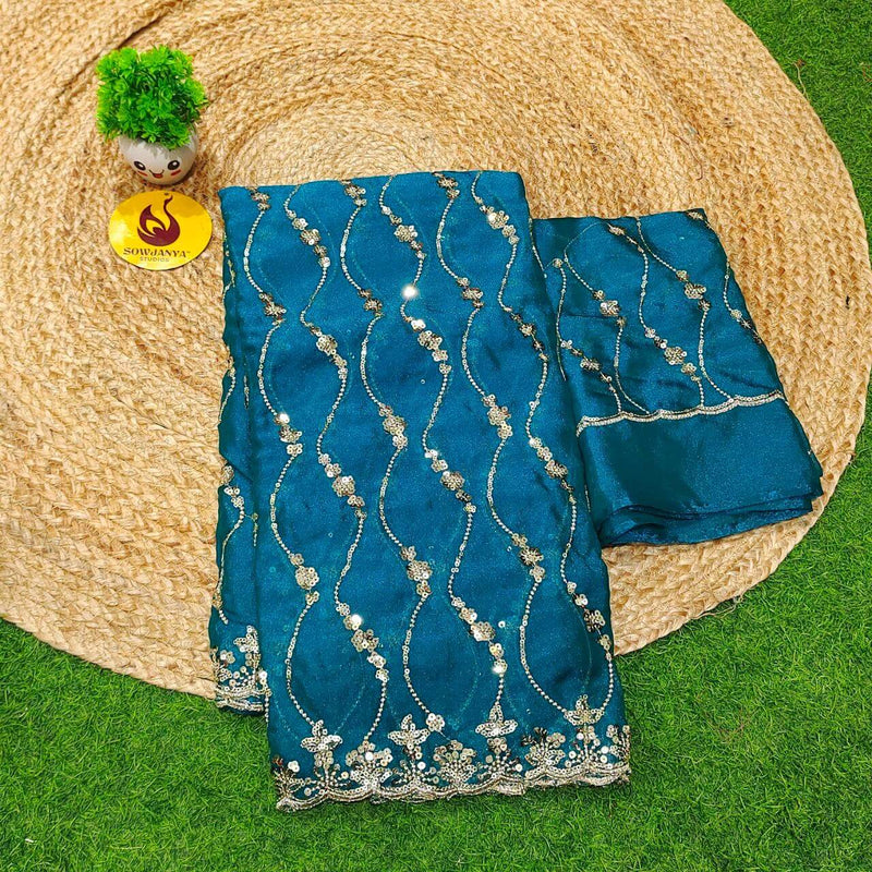Premium Space Silk Work Sarees-SSSPC44(bluish green)