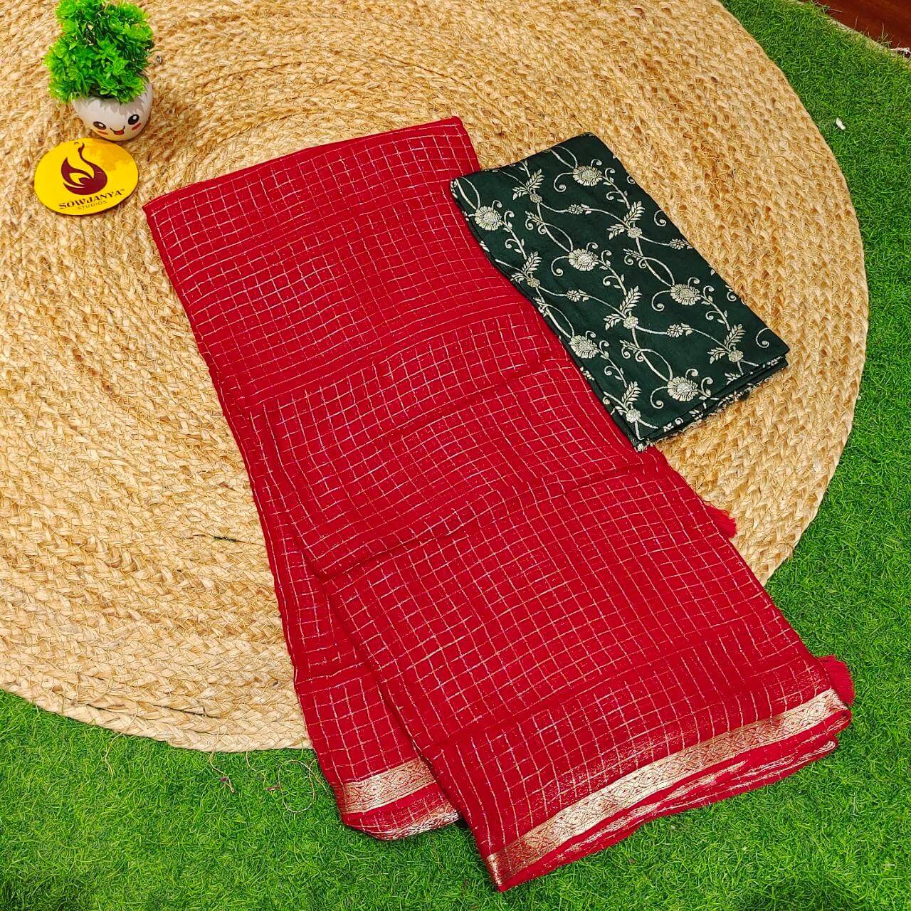 Premium Viscose Georgette ZARI LINES  Saree's - SSVIS8