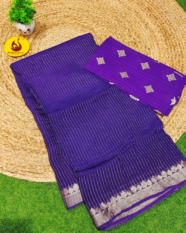 Premium Viscose Georgette ZARI LINES Saree's - SSVIS13