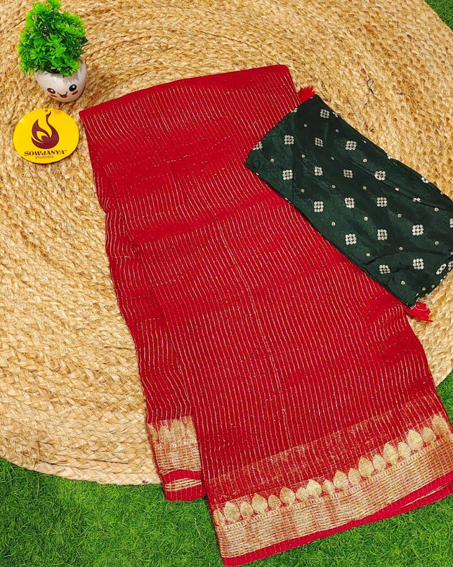 Premium Viscose Georgette ZARI LINES Saree's - SSVIS15(ANY DESIGN BLOUSE)