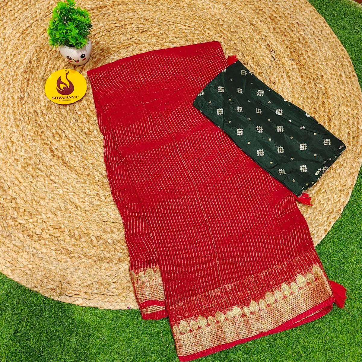 Premium Viscose Georgette ZARI LINES Saree's - YEAR(ANY DESIGN BLOUSE)
