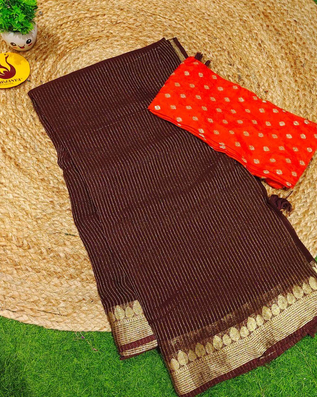 Premium Viscose Georgette ZARI LINES  Saree's - SSVIS5