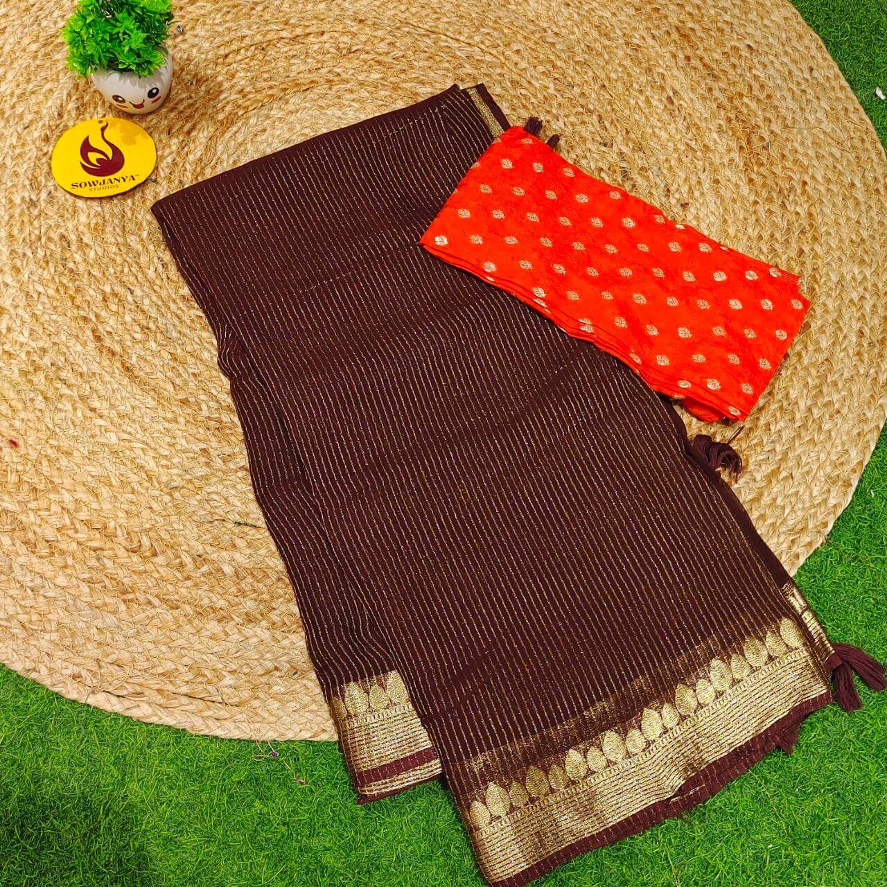 Premium Viscose Georgette ZARI LINES  Saree's - SSVIS5