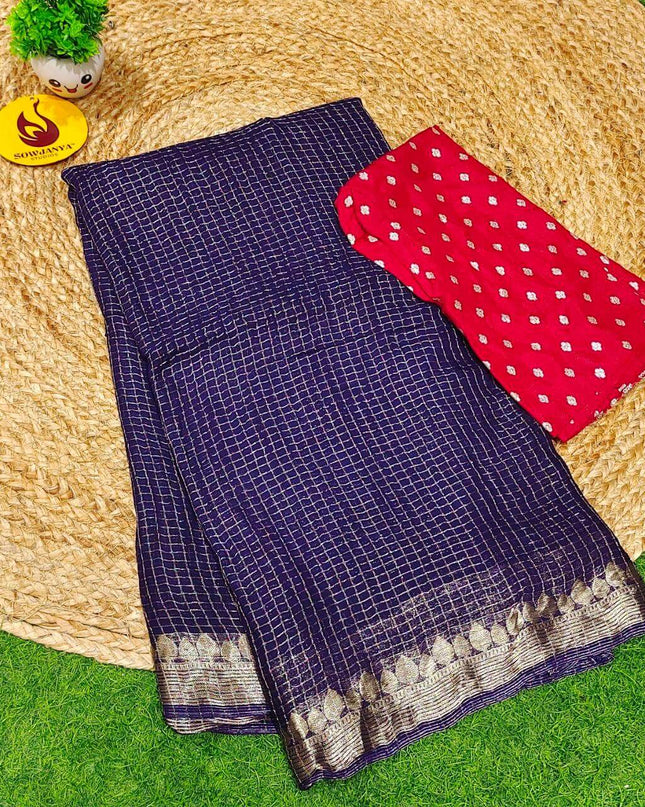 Premium Viscose Georgette ZARI LINES  Saree's - SSVIS4