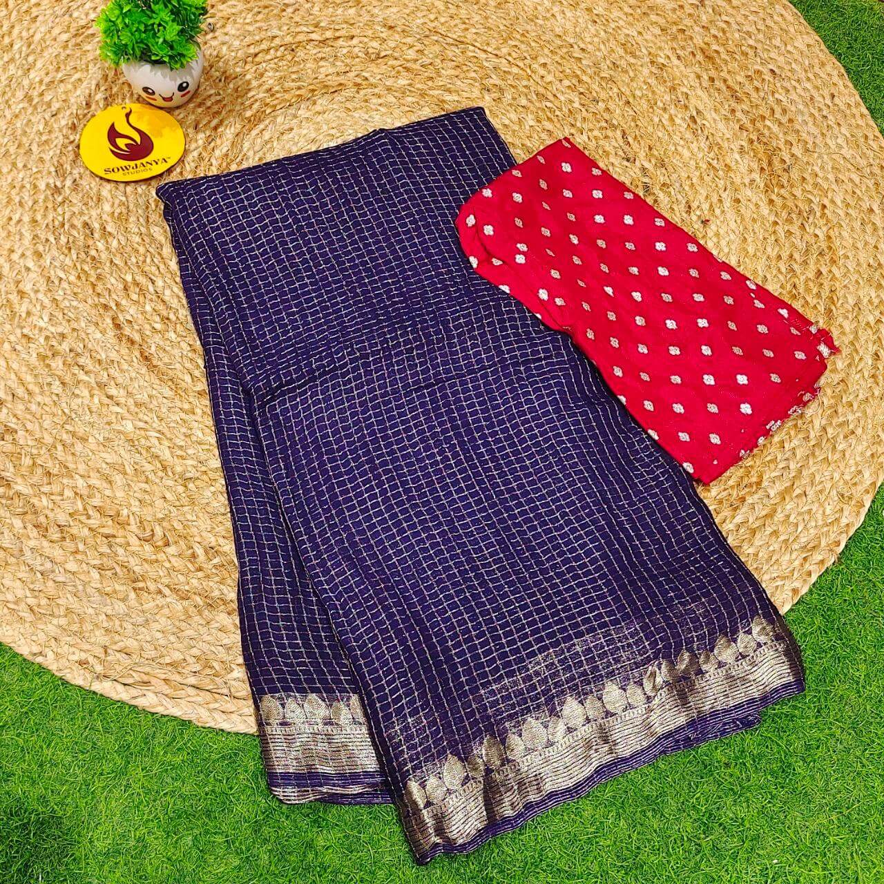 Premium Viscose Georgette ZARI LINES  Saree's - SSVIS4