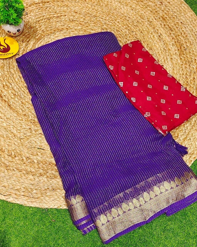 Premium Viscose Georgette ZARI LINES  Saree's - SSVIS3