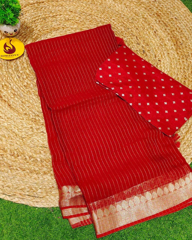 Premium Viscose Georgette ZARI LINES  Saree's - SSVIS2