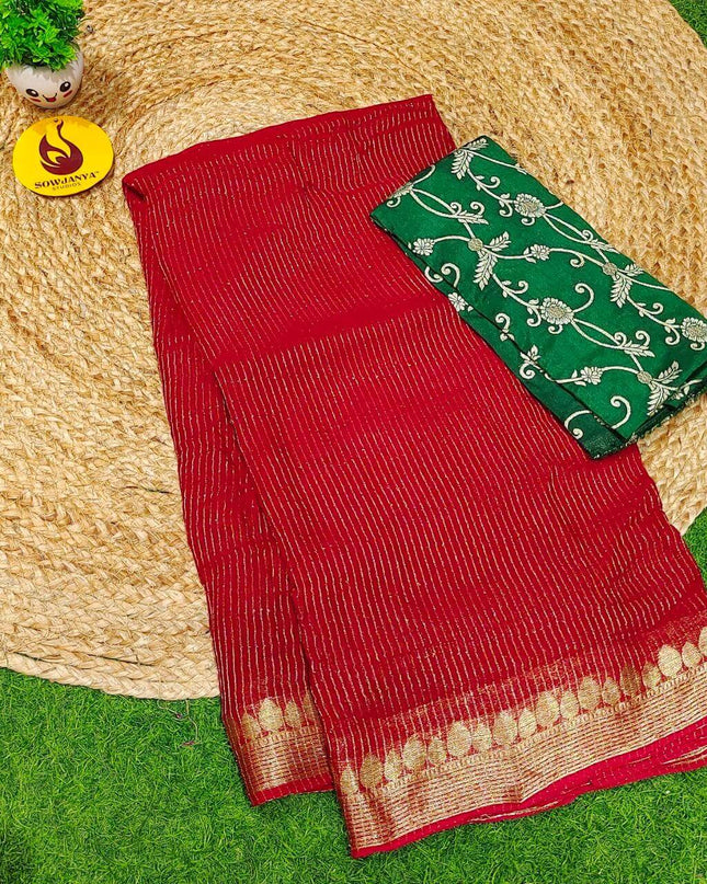Premium Viscose Georgette ZARI LINES  Saree's - SSVIS9(ANY DESIGN BLOUSE)