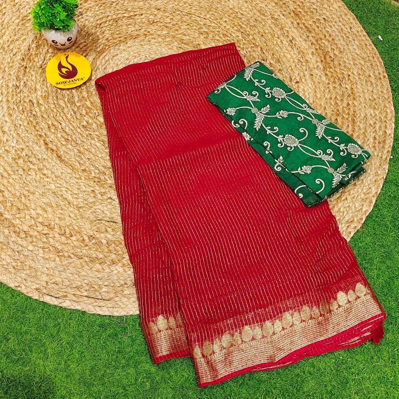 Premium Viscose Georgette ZARI LINES  Saree's - SSVIS9(ANY DESIGN BLOUSE)