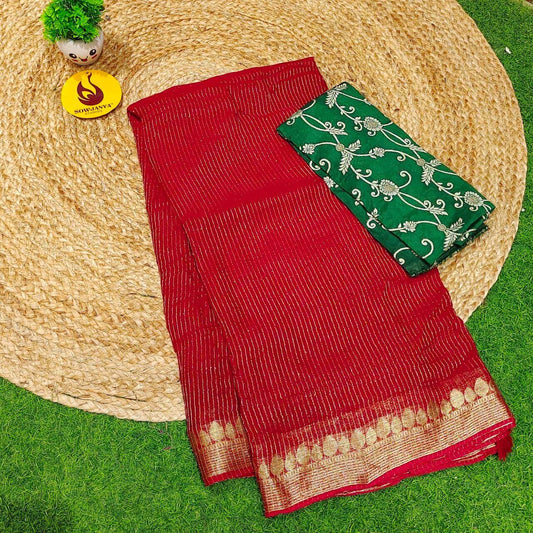 Premium Viscose Georgette ZARI LINES  Saree's - SSVIS9(ANY DESIGN BLOUSE)
