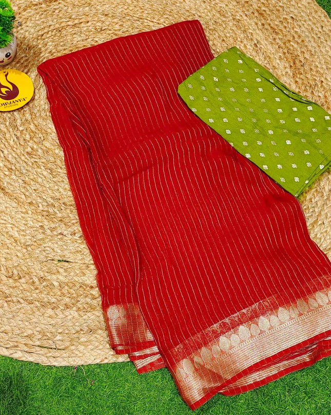 Premium Viscose Georgette ZARI LINES Saree's - SSVIS11