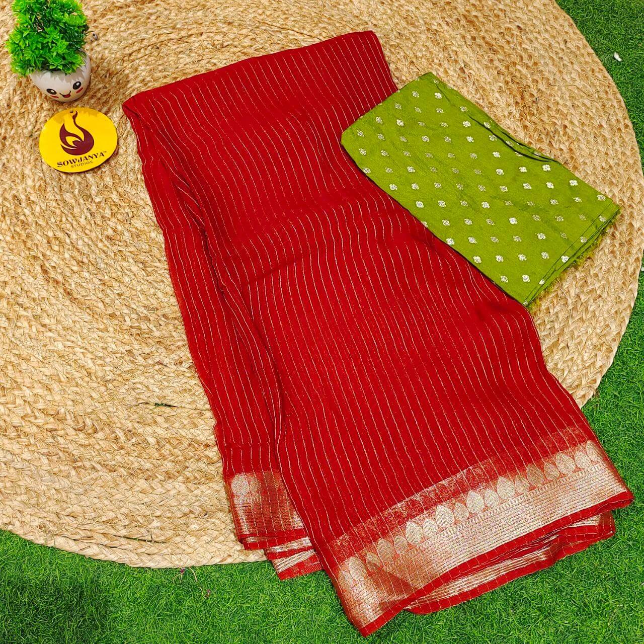 Premium Viscose Georgette ZARI LINES Saree's - SSVIS11