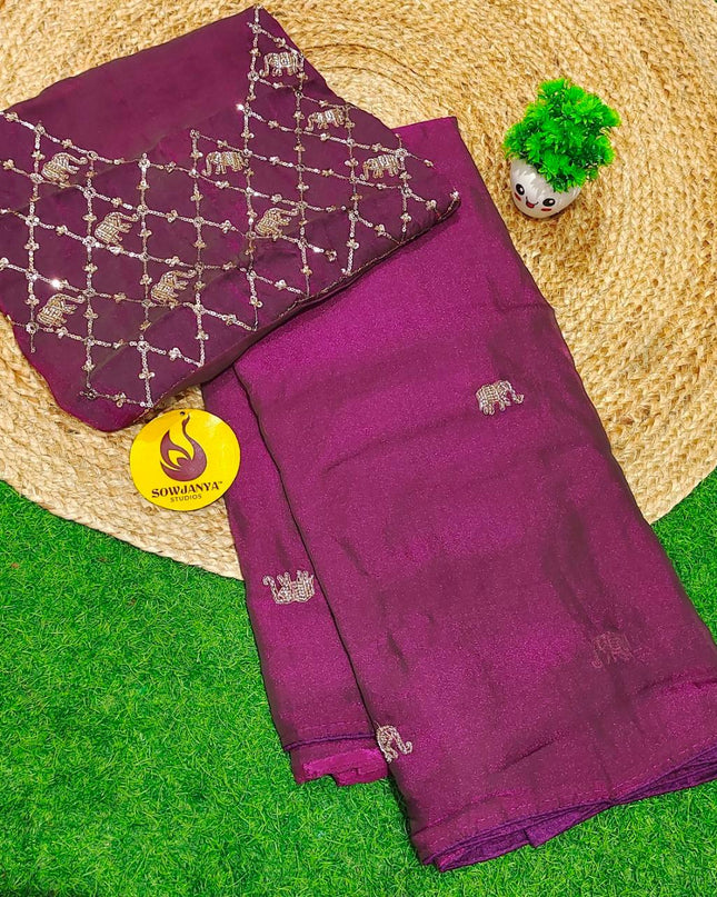 Premium Space Silk With Bead Work Sarees SSBDS4
